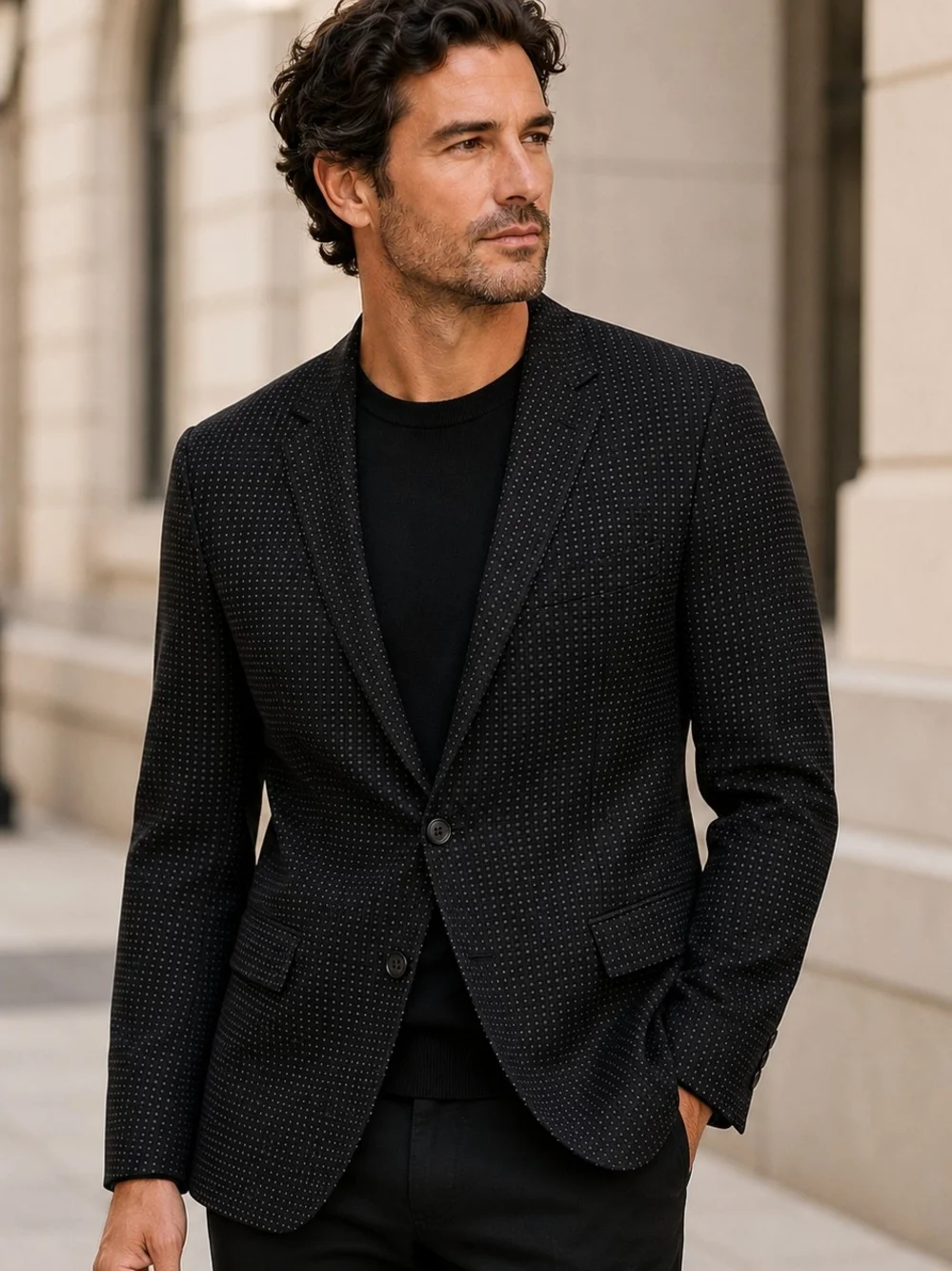 NWT John Varvatos USA Black Gray Dot Blazer 42R